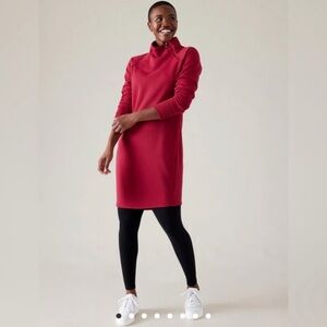 Athleta Cozy Karma Sweatshirt Dress Red Fleece Lined Size Medium